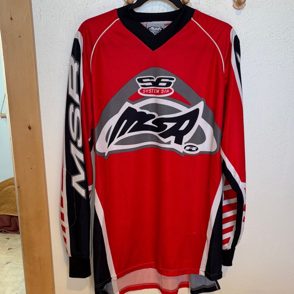 System Six Red and Black Long Sleeve Men's Shirt